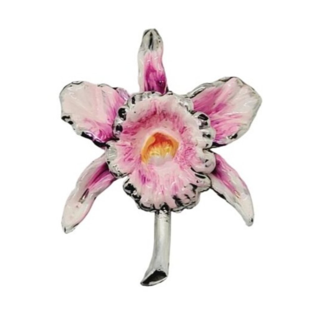 Vintage Glam Pink Orchid Flower Statement Brooch Pin